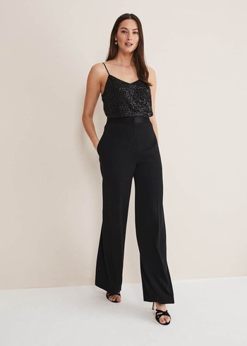 Phase Eight Elandra Wide Leg Tuxs Trousers Black Australia | UH6719258